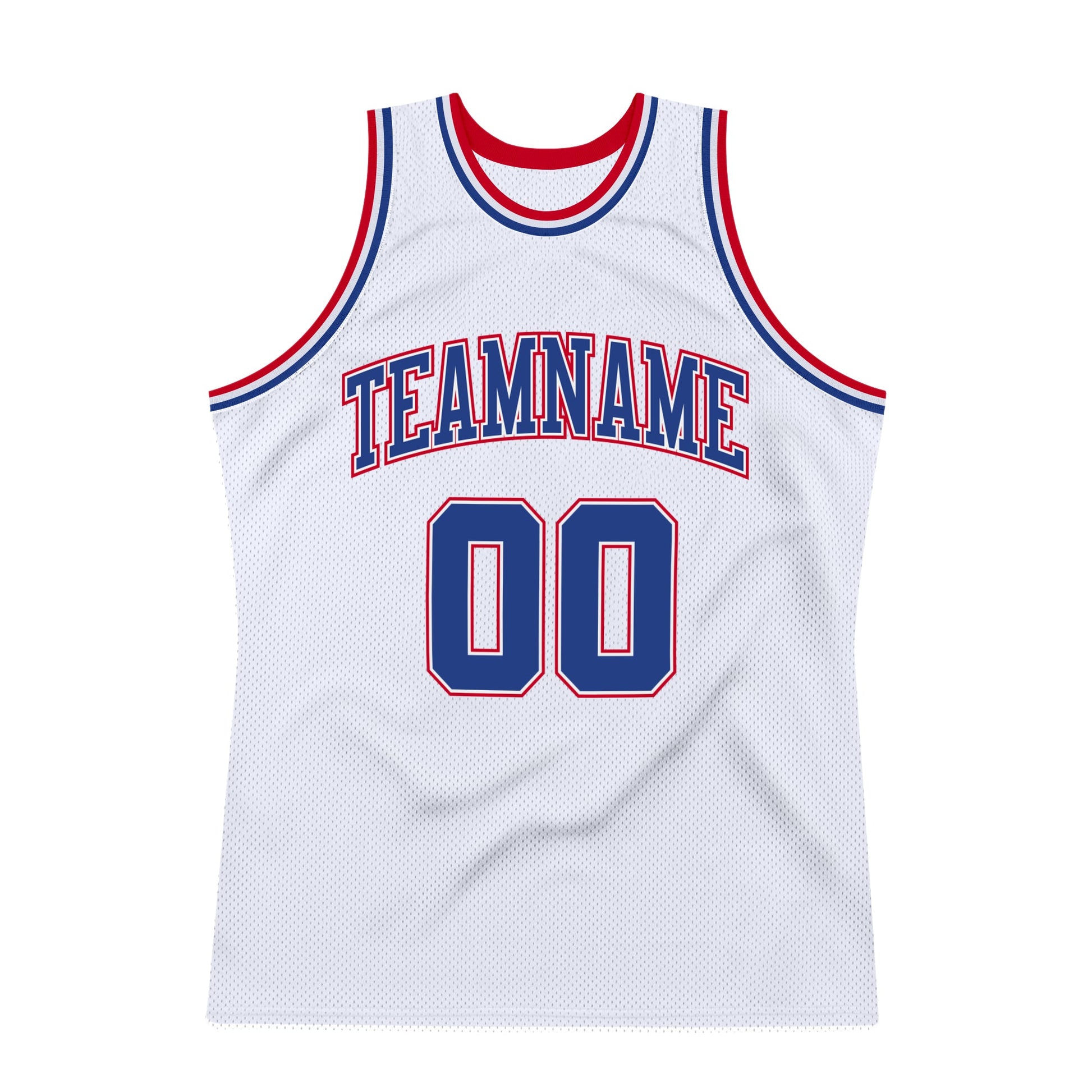 Custom White Royal-Red Authentic Throwback Basketball Jersey view 5