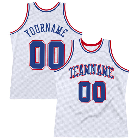 Custom White Royal-Red Authentic Throwback Basketball Jersey - Main View