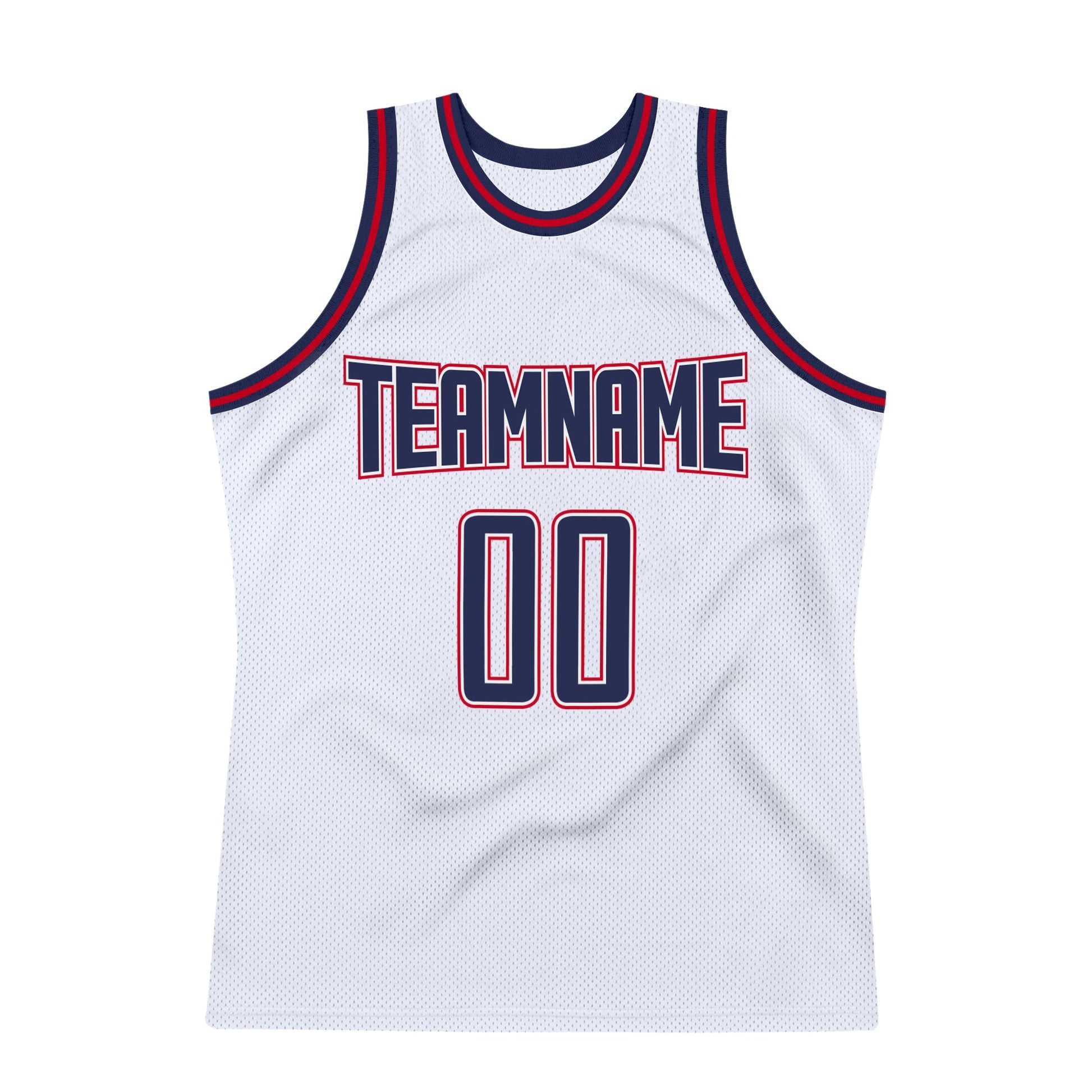 Custom White Navy-Red Authentic Throwback Basketball Jersey view 5