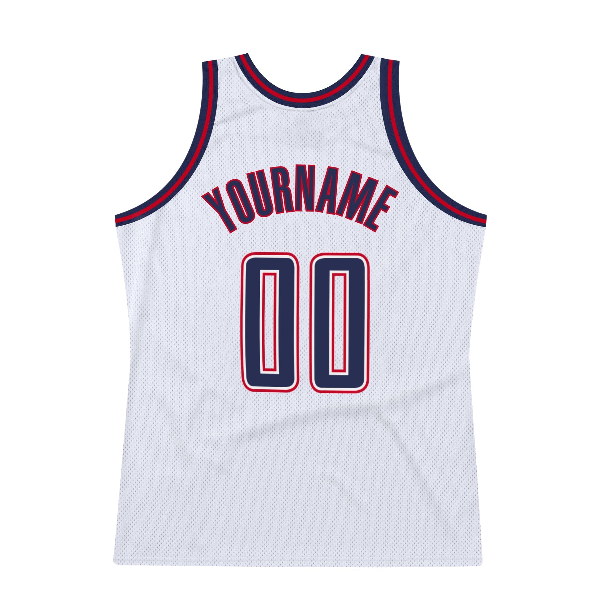 Custom White Navy-Red Authentic Throwback Basketball Jersey view 6