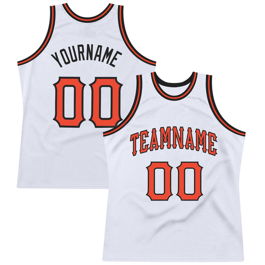 Custom White Orange-Black Authentic Throwback Basketball Jersey - Main View