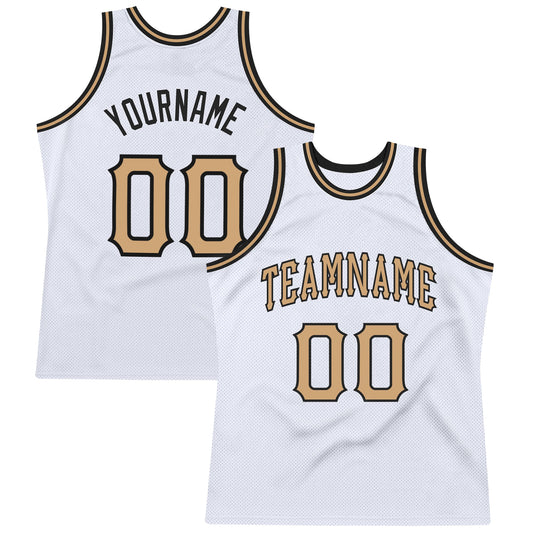 Custom White Old Gold-Black Authentic Throwback Basketball Jersey - Main View