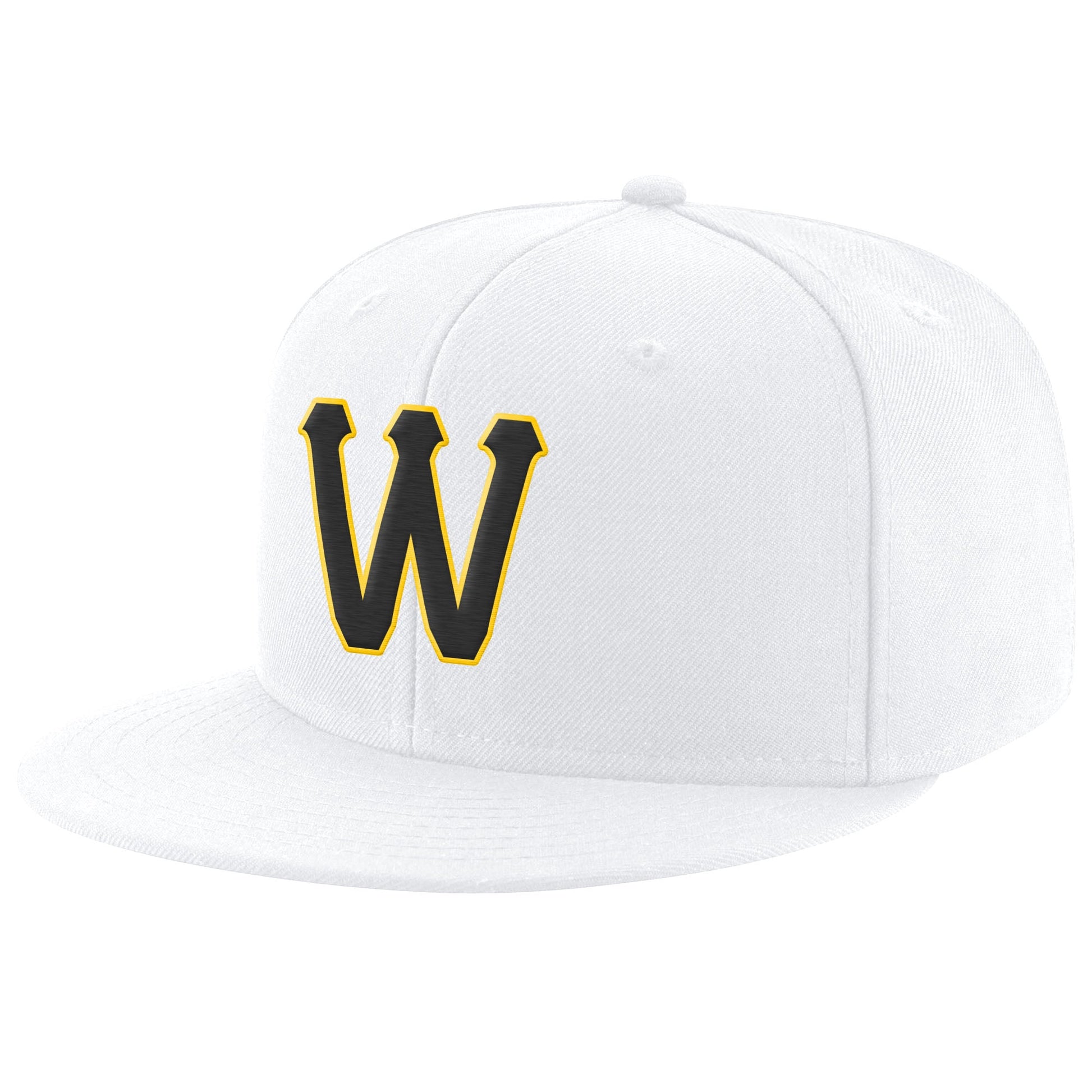 Custom White Black-Gold Stitched Adjustable Snapback Hat - Main View