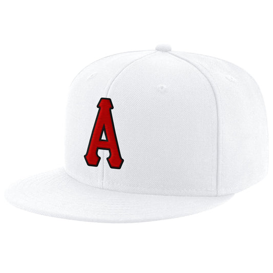 Custom White Red-Black Stitched Adjustable Snapback Hat - Main View