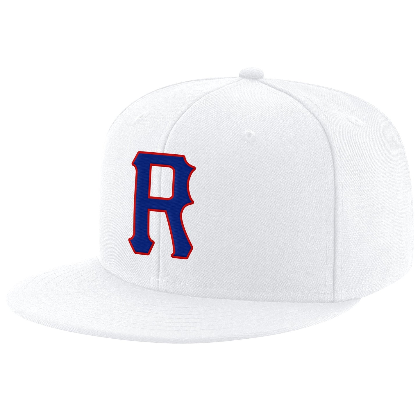 Custom White Royal-Red Stitched Adjustable Snapback Hat - Main View
