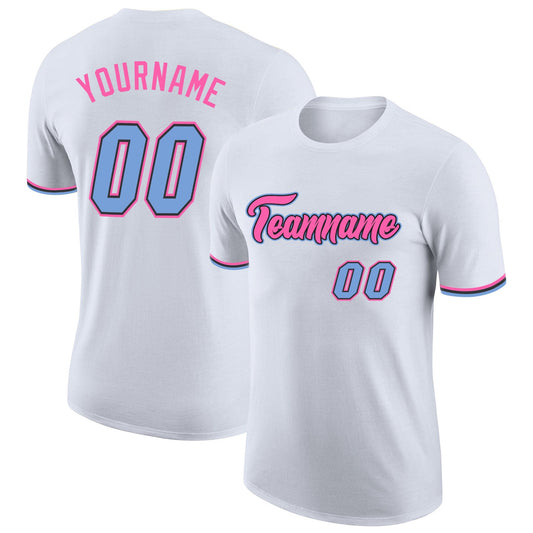 Custom White Light Blue-Pink Performance T-Shirt - Main View