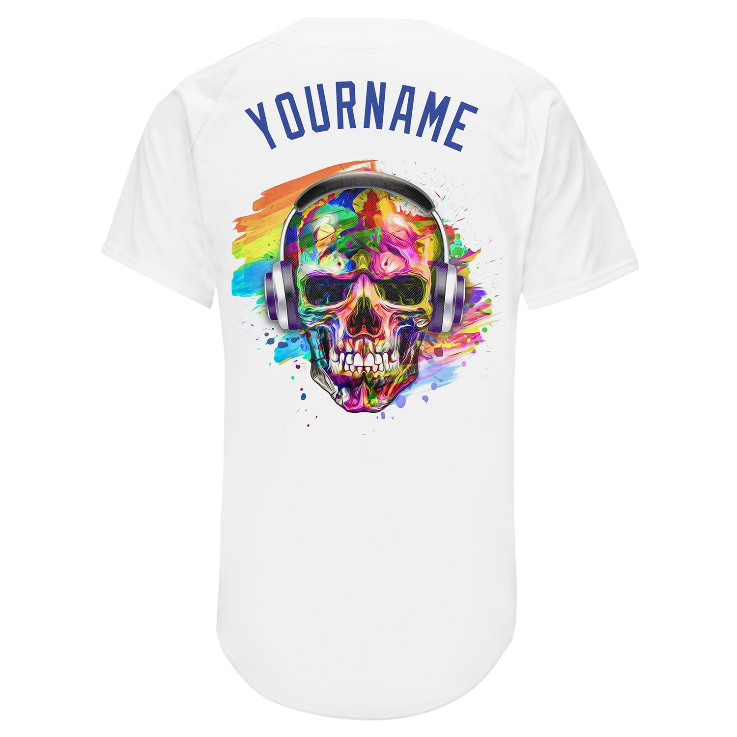 Custom White Royal-Orange Authentic Skull Fashion Baseball Jersey view 6