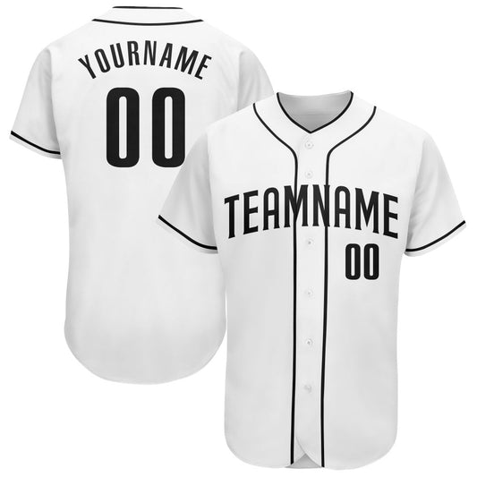 Custom White Black Authentic Baseball Jersey - Main View