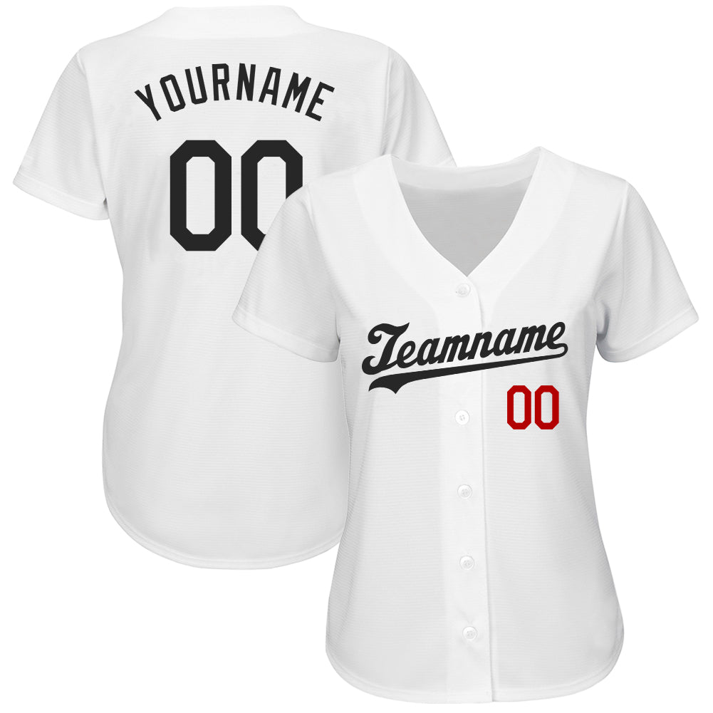 Custom White Black-Red Authentic Baseball Jersey view 2