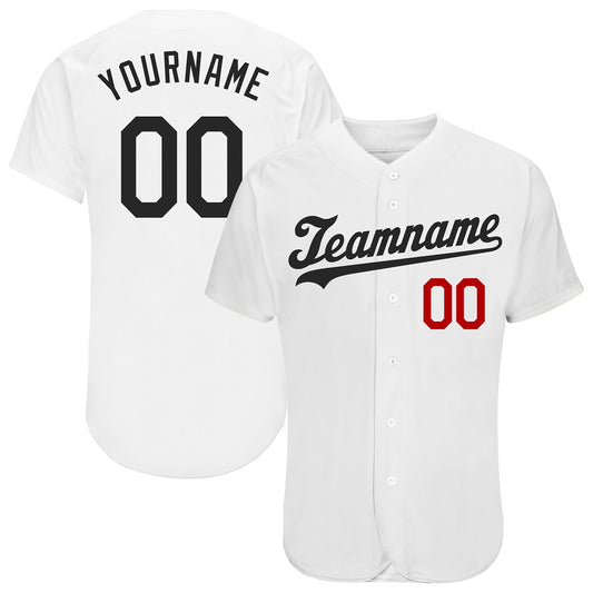 Custom White Black-Red Authentic Baseball Jersey - Main View