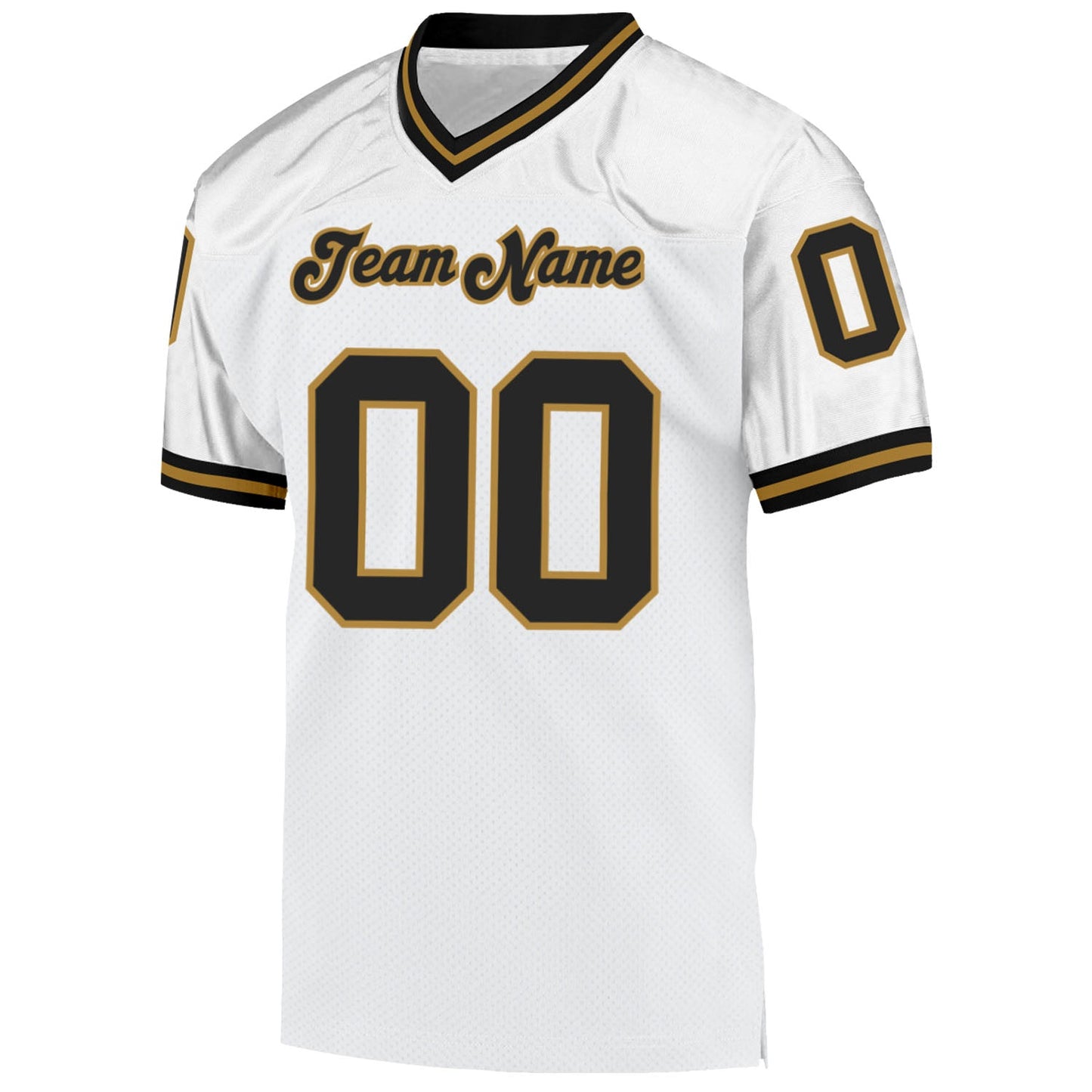 Custom White Black-Old Gold Mesh Authentic Throwback Football Jersey view 2