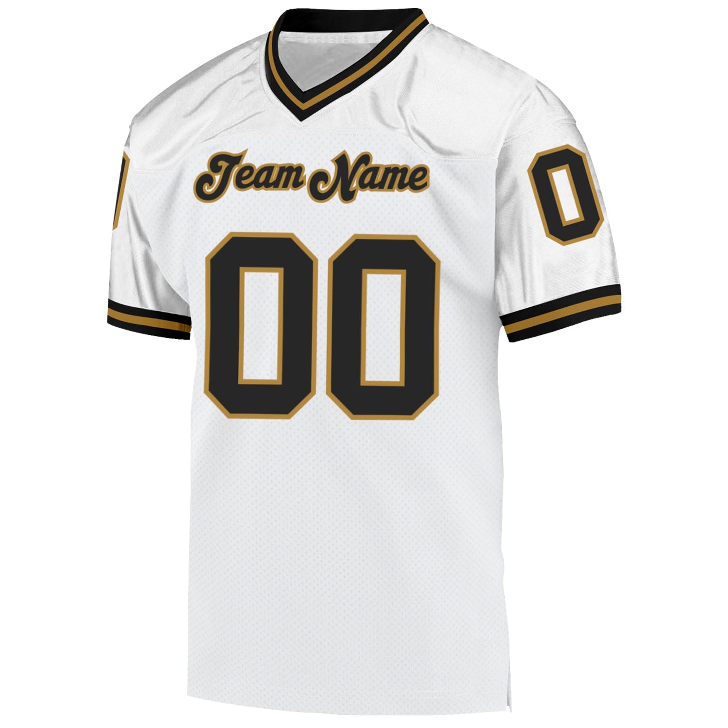 Custom White Black-Old Gold Mesh Authentic Throwback Football Jersey view 2