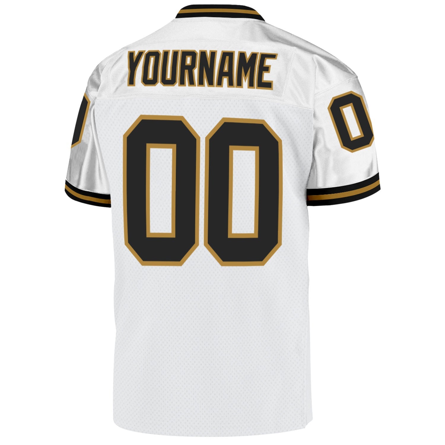 Custom White Black-Old Gold Mesh Authentic Throwback Football Jersey view 3
