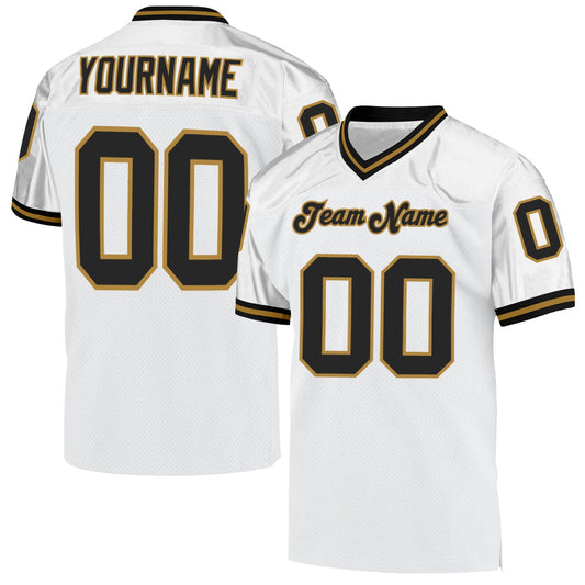 Custom White Black-Old Gold Mesh Authentic Throwback Football Jersey - Main View