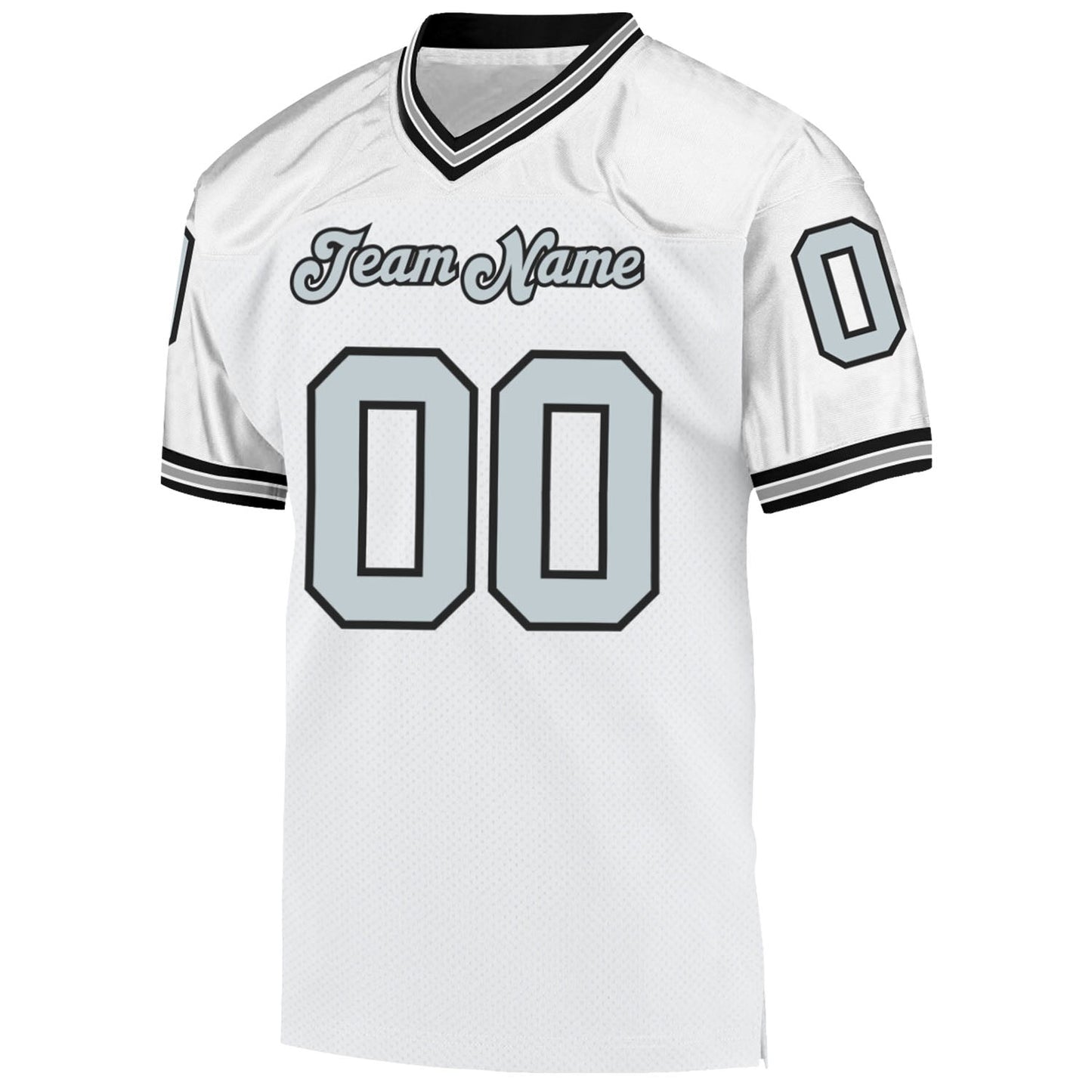Custom White Silver-Black Mesh Authentic Throwback Football Jersey view 2