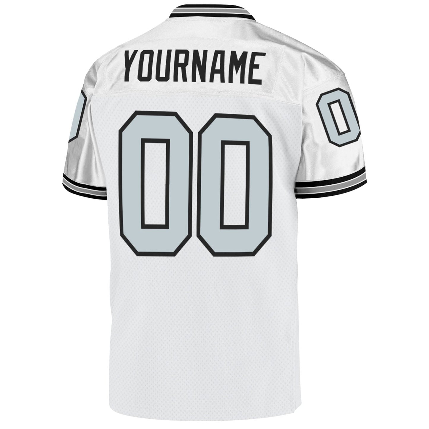 Custom White Silver-Black Mesh Authentic Throwback Football Jersey view 3