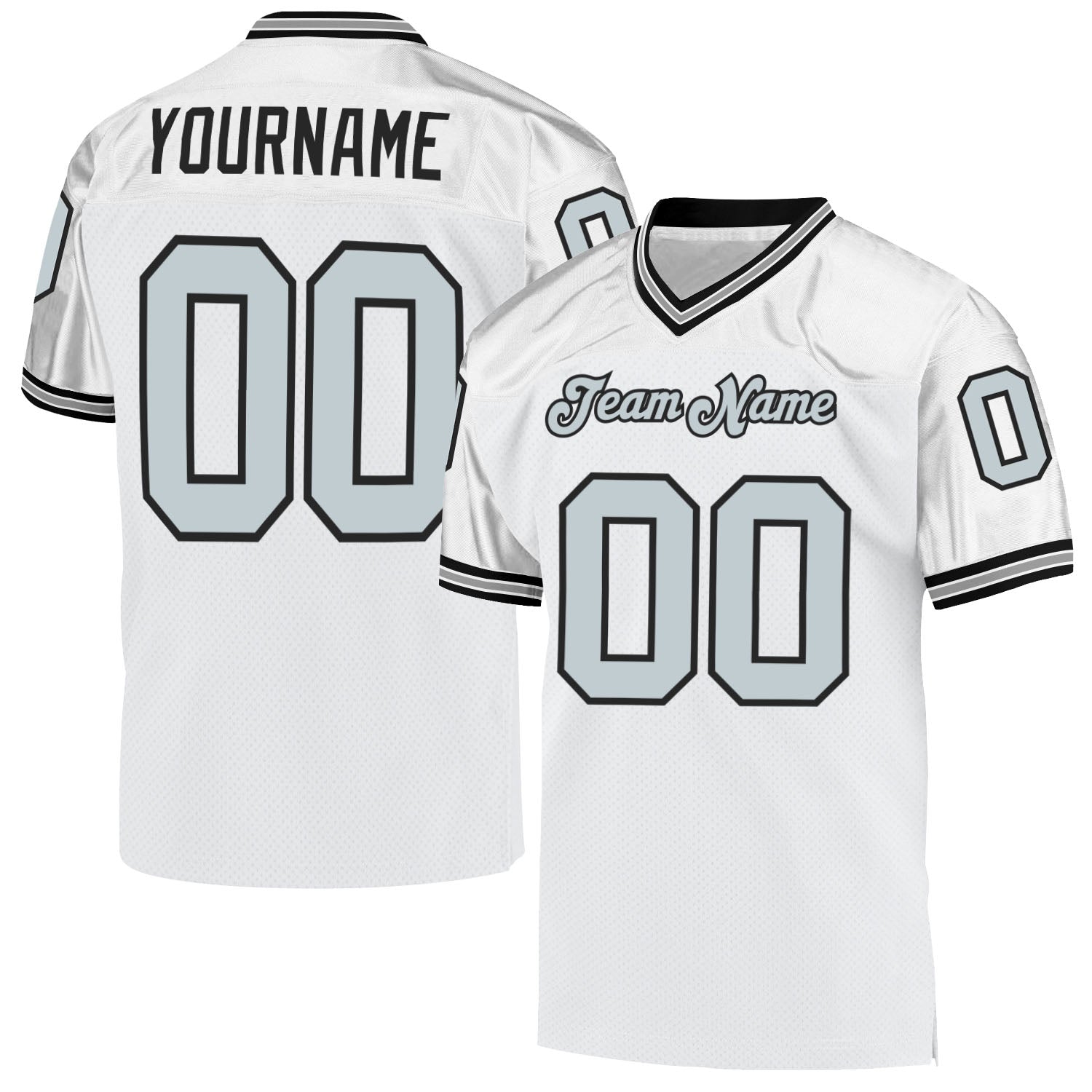 Custom White Silver-Black Mesh Authentic Throwback Football Jersey - Main View