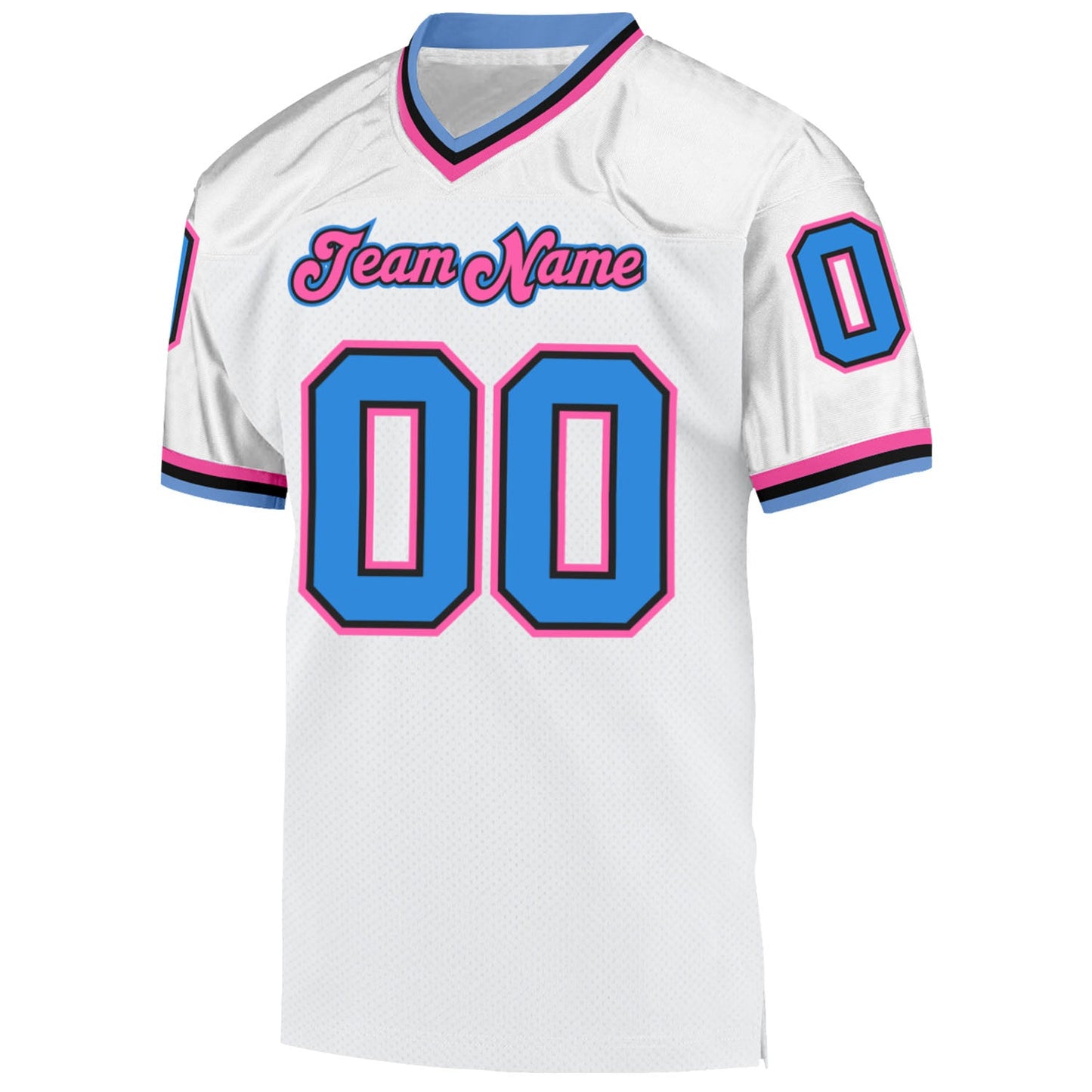 Custom White Powder Blue-Pink Mesh Authentic Throwback Football Jersey view 2