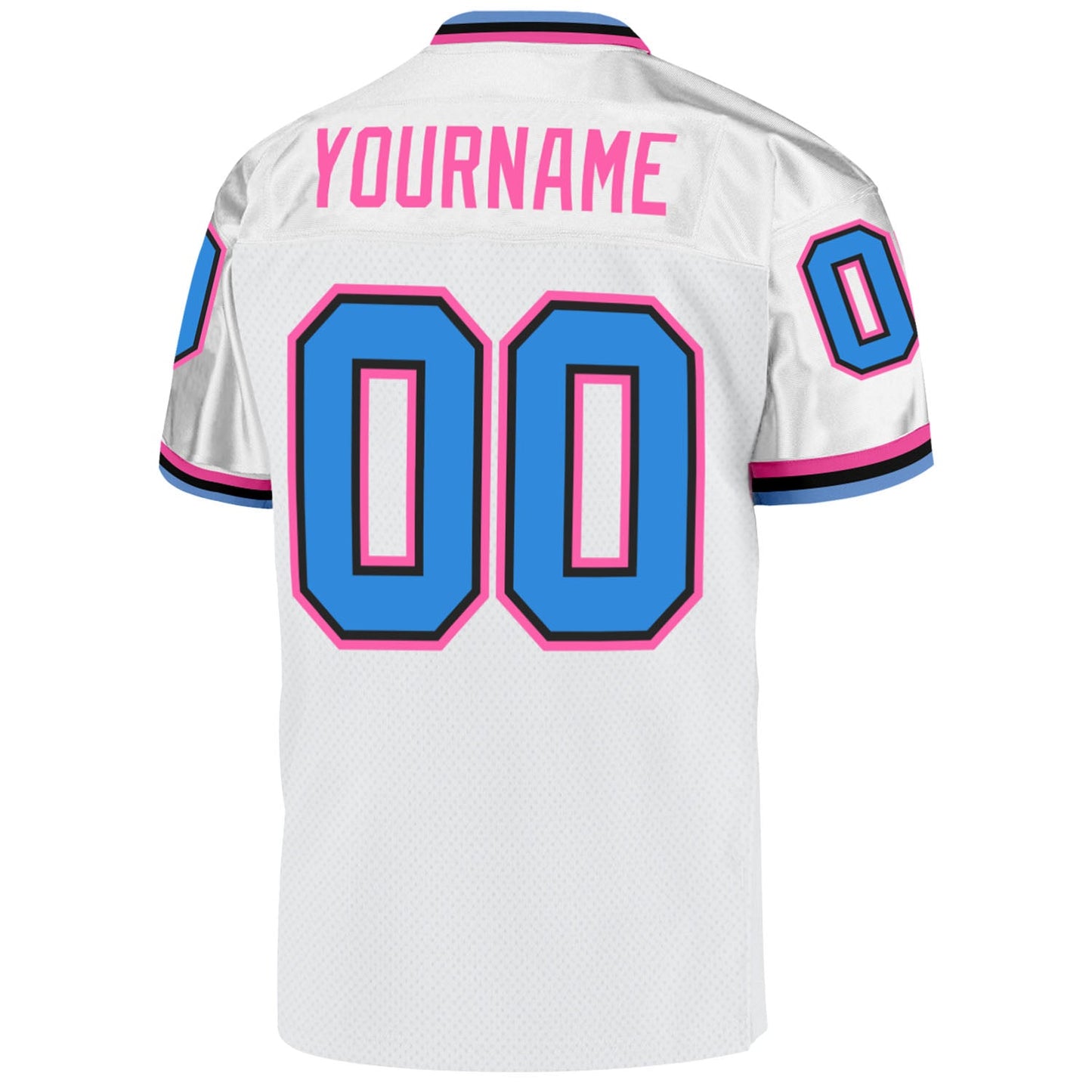 Custom White Powder Blue-Pink Mesh Authentic Throwback Football Jersey view 3
