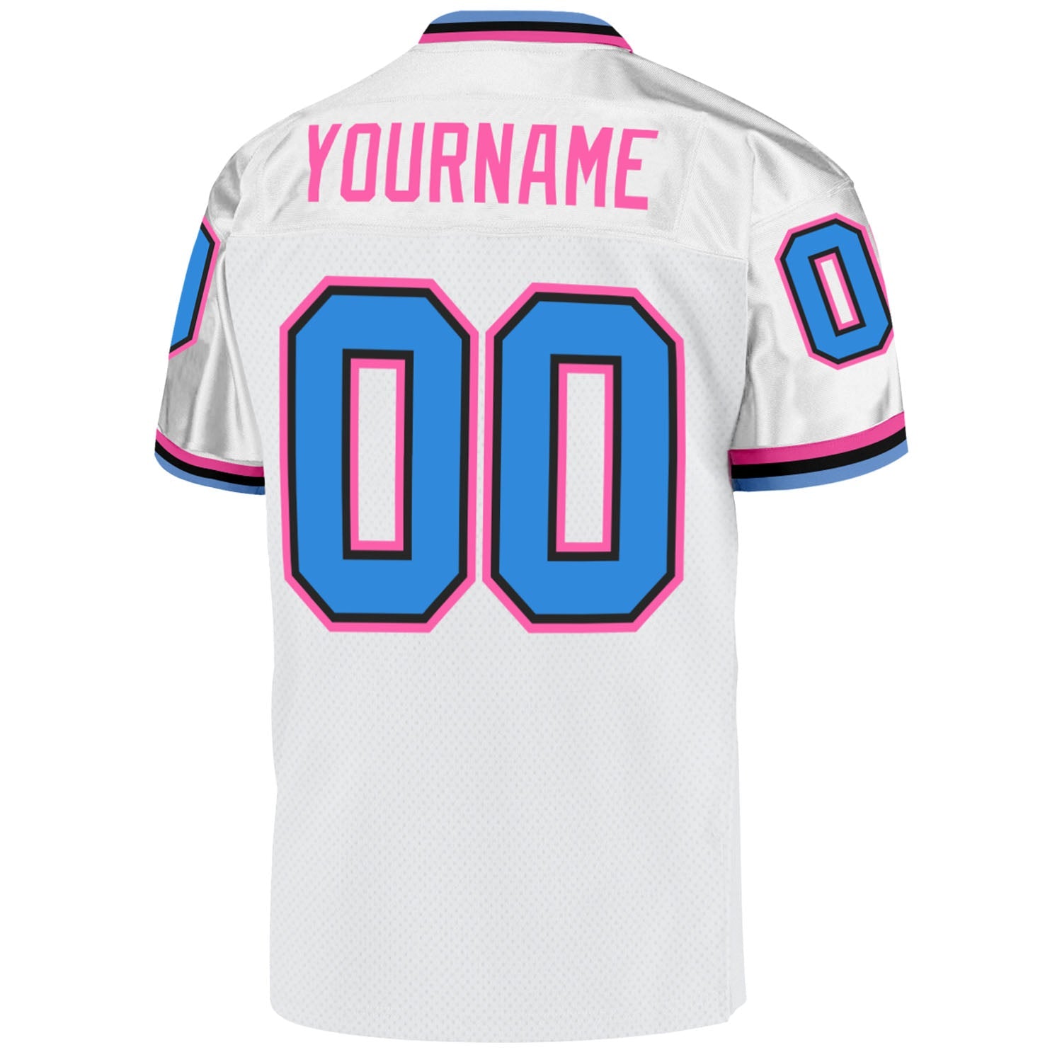 Custom White Powder Blue-Pink Mesh Authentic Throwback Football Jersey view 3