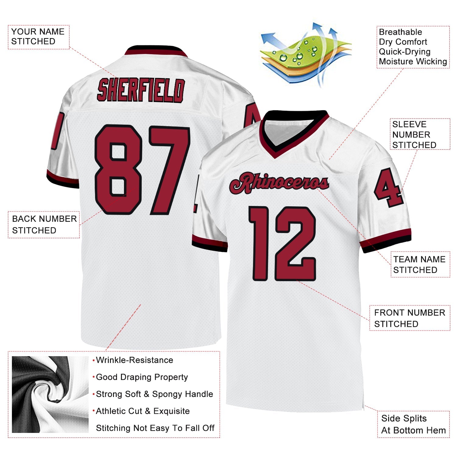 Custom White Cardinal-Black Mesh Authentic Throwback Football Jersey view 4