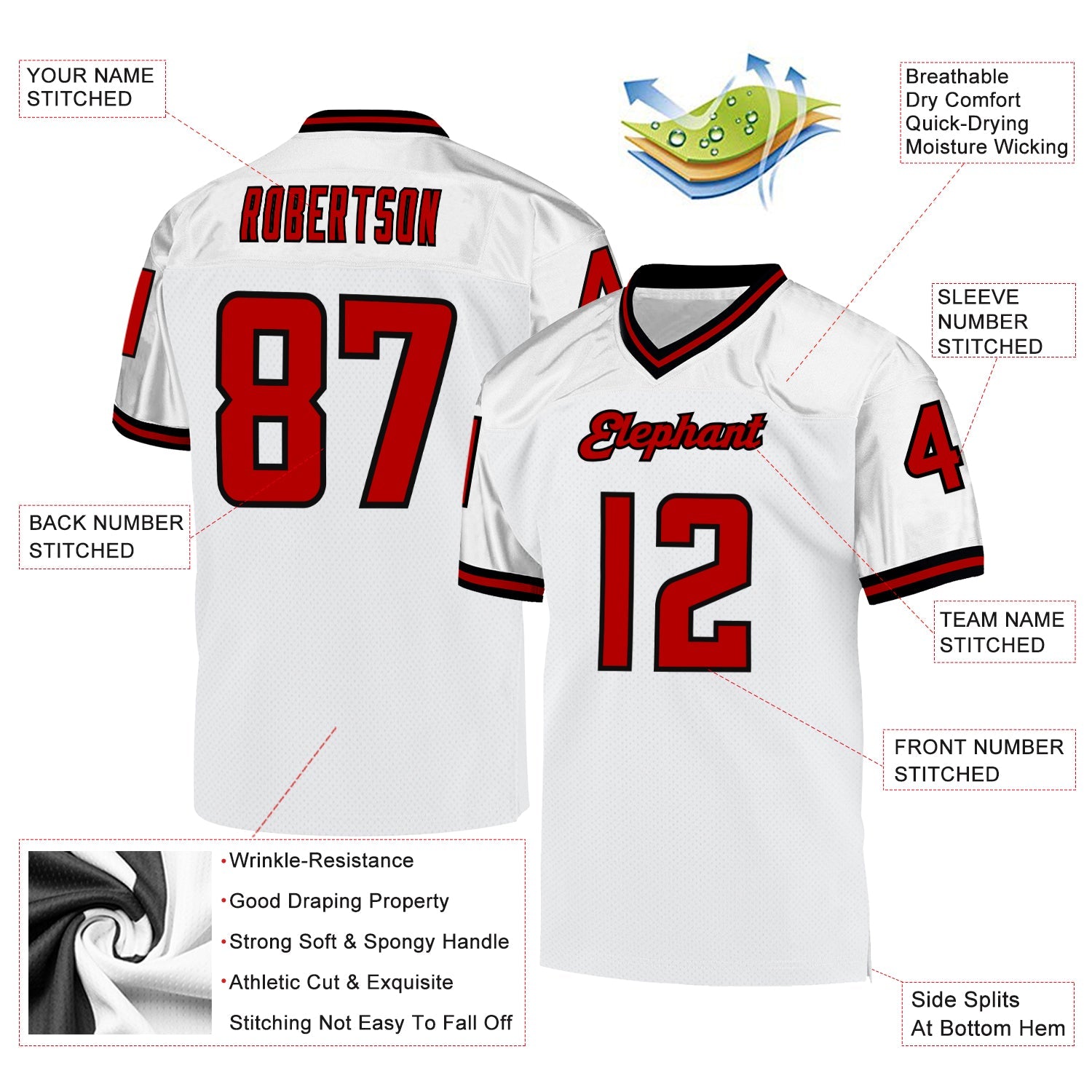 Custom White Red-Black Mesh Authentic Throwback Football Jersey view 4