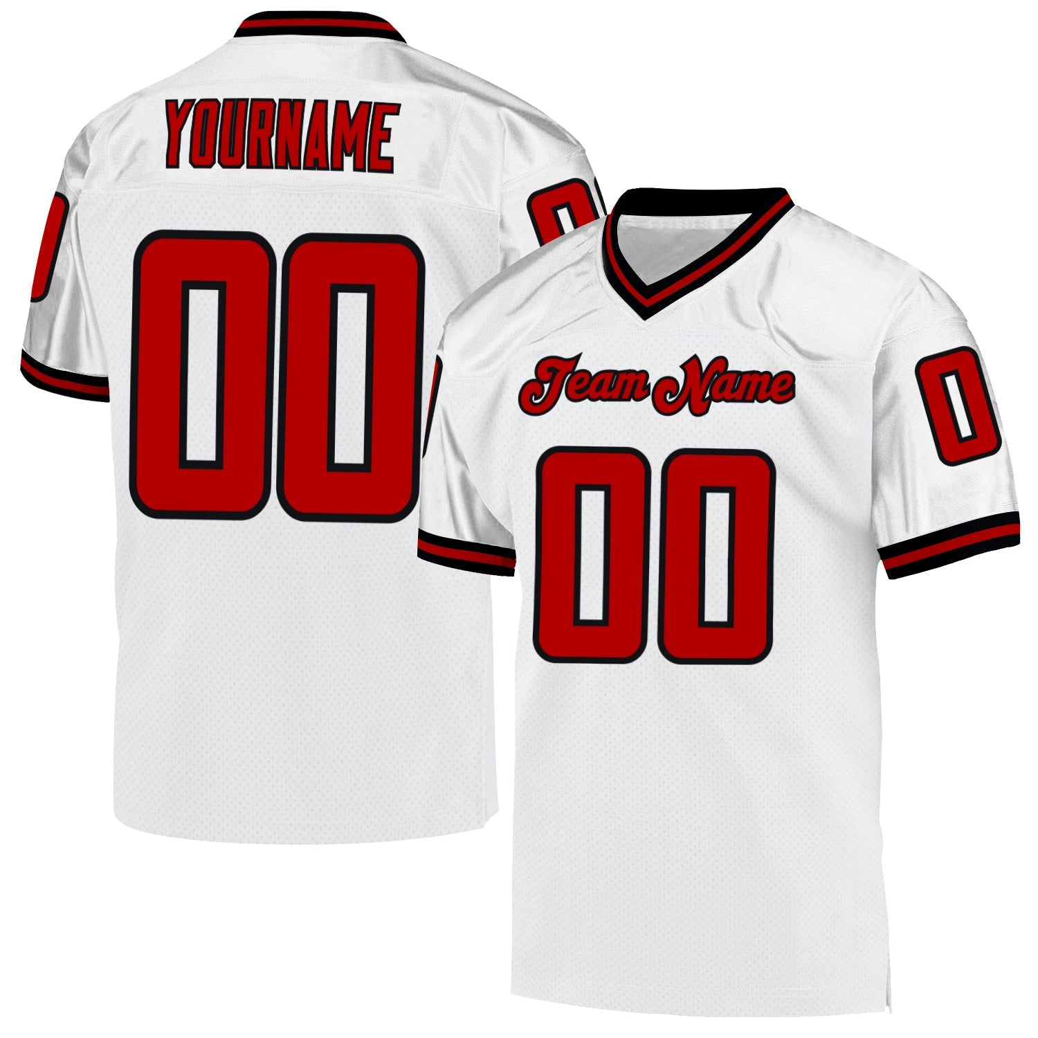 Custom White Red-Black Mesh Authentic Throwback Football Jersey - Main View