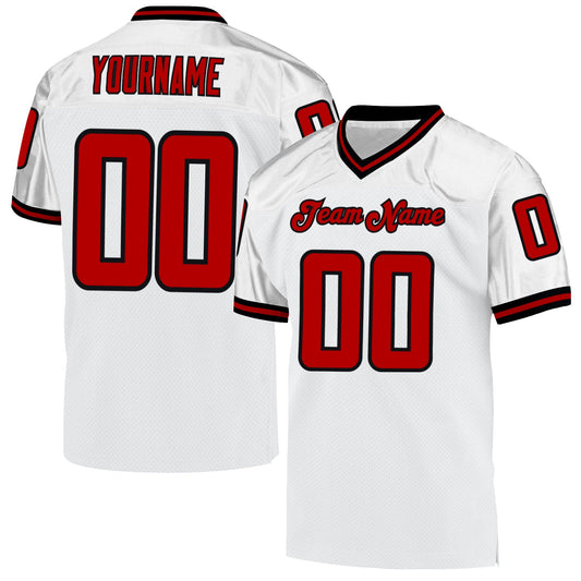 Custom White Red-Black Mesh Authentic Throwback Football Jersey - Main View