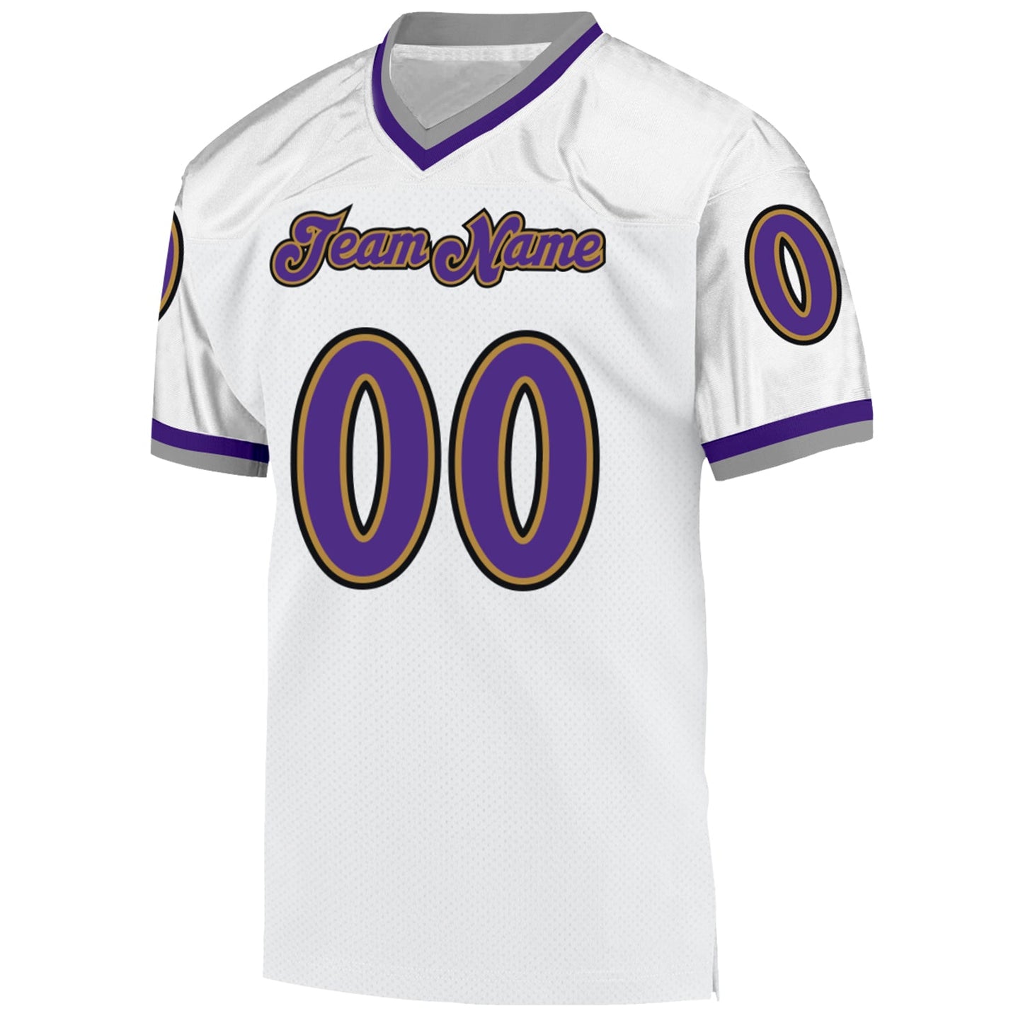 Custom White Purple-Old Gold Mesh Authentic Throwback Football Jersey view 2