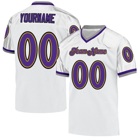 Custom White Purple-Old Gold Mesh Authentic Throwback Football Jersey - Main View