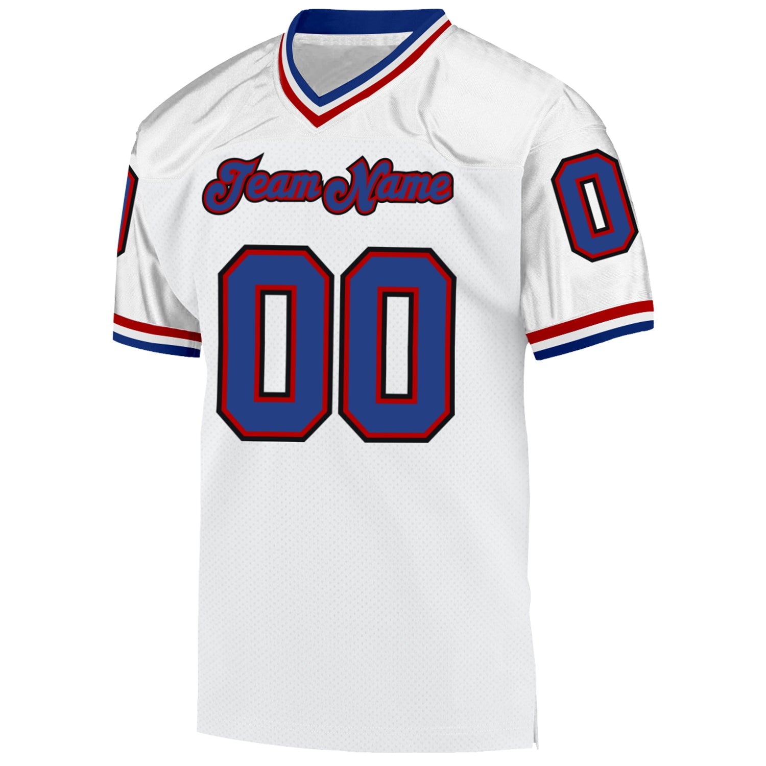 Custom White Royal-Red Mesh Authentic Throwback Football Jersey view 2