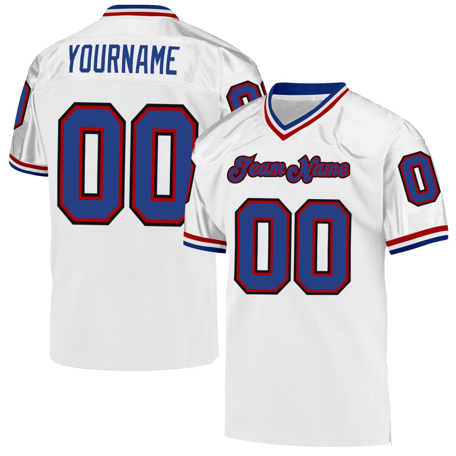Custom White Royal-Red Mesh Authentic Throwback Football Jersey - Main View