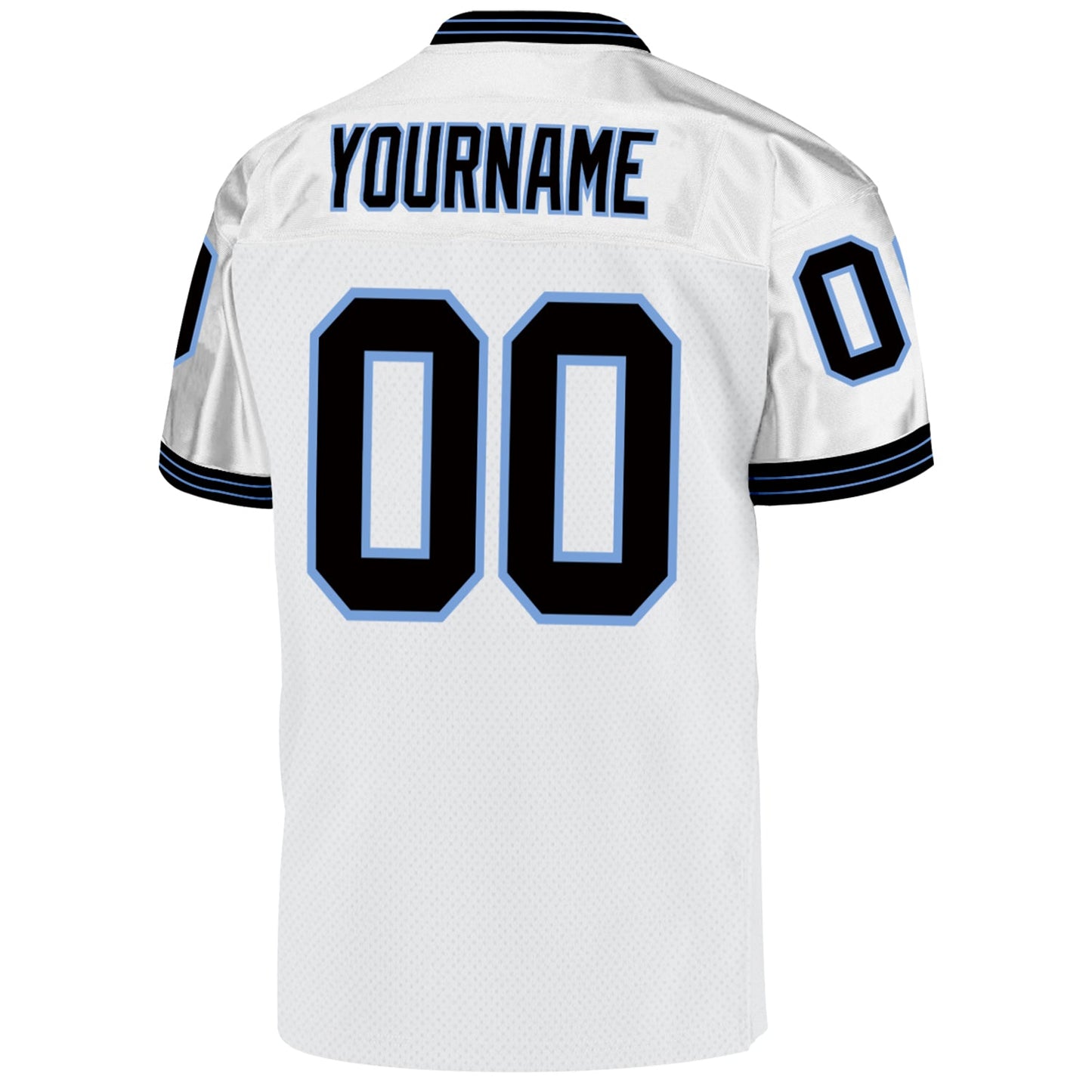 Custom White Black-Light Blue Mesh Authentic Throwback Football Jersey view 3