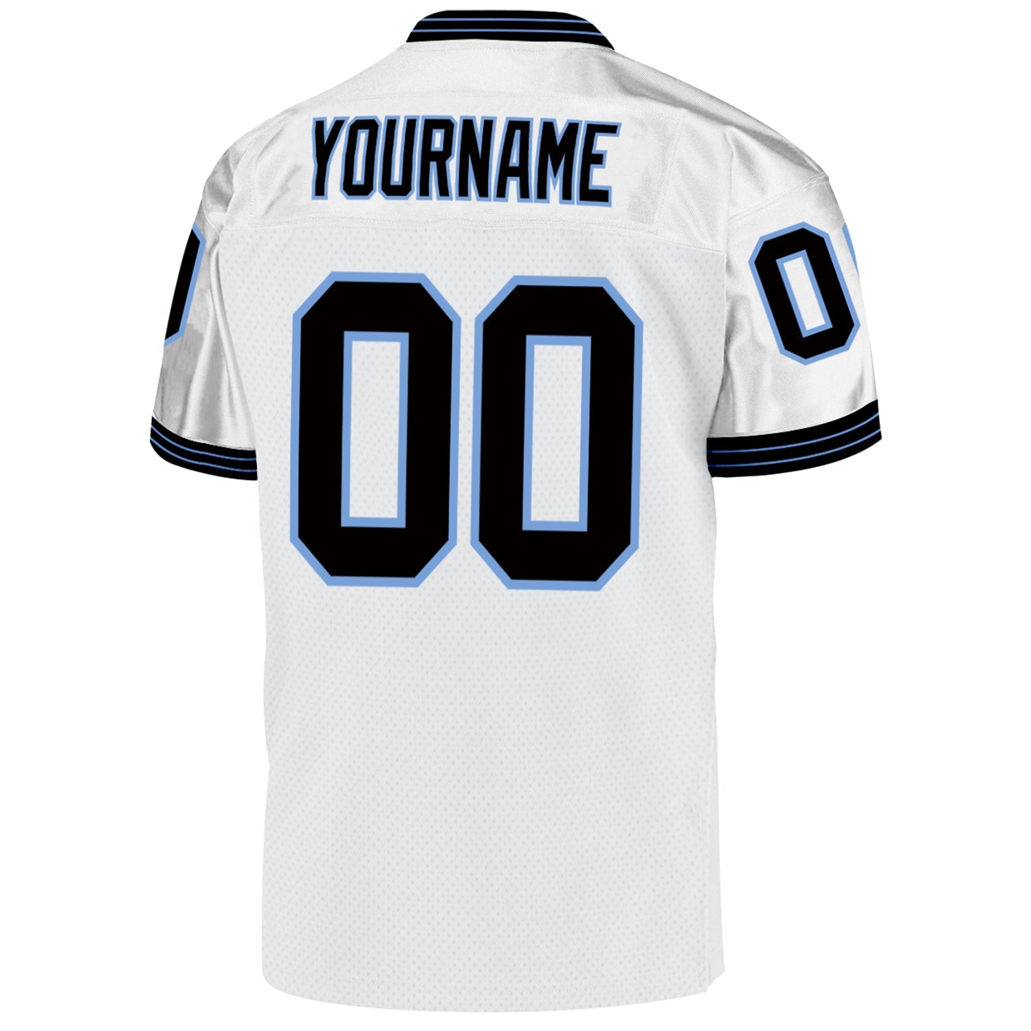 Custom White Black-Light Blue Mesh Authentic Throwback Football Jersey view 3