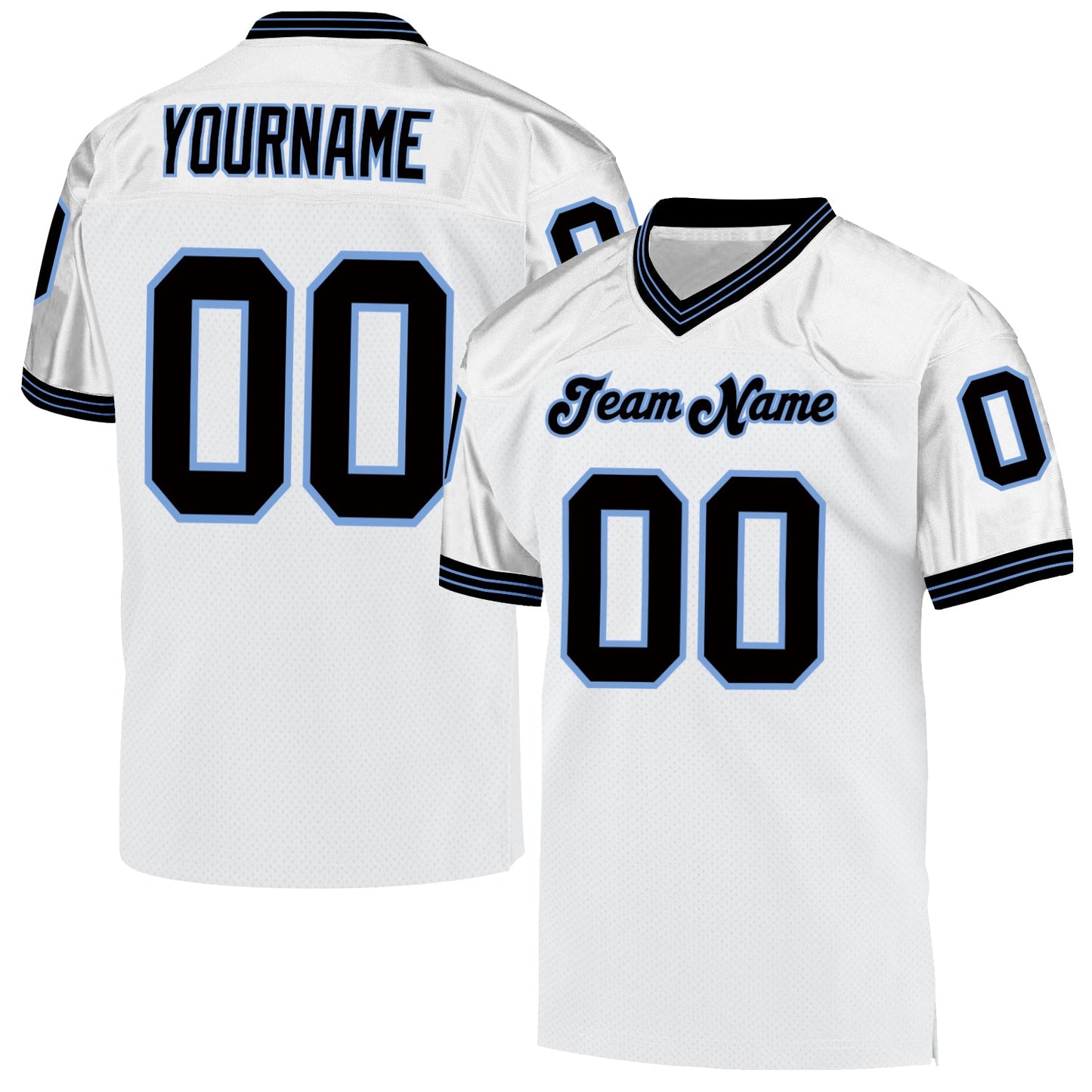 Custom White Black-Light Blue Mesh Authentic Throwback Football Jersey - Main View