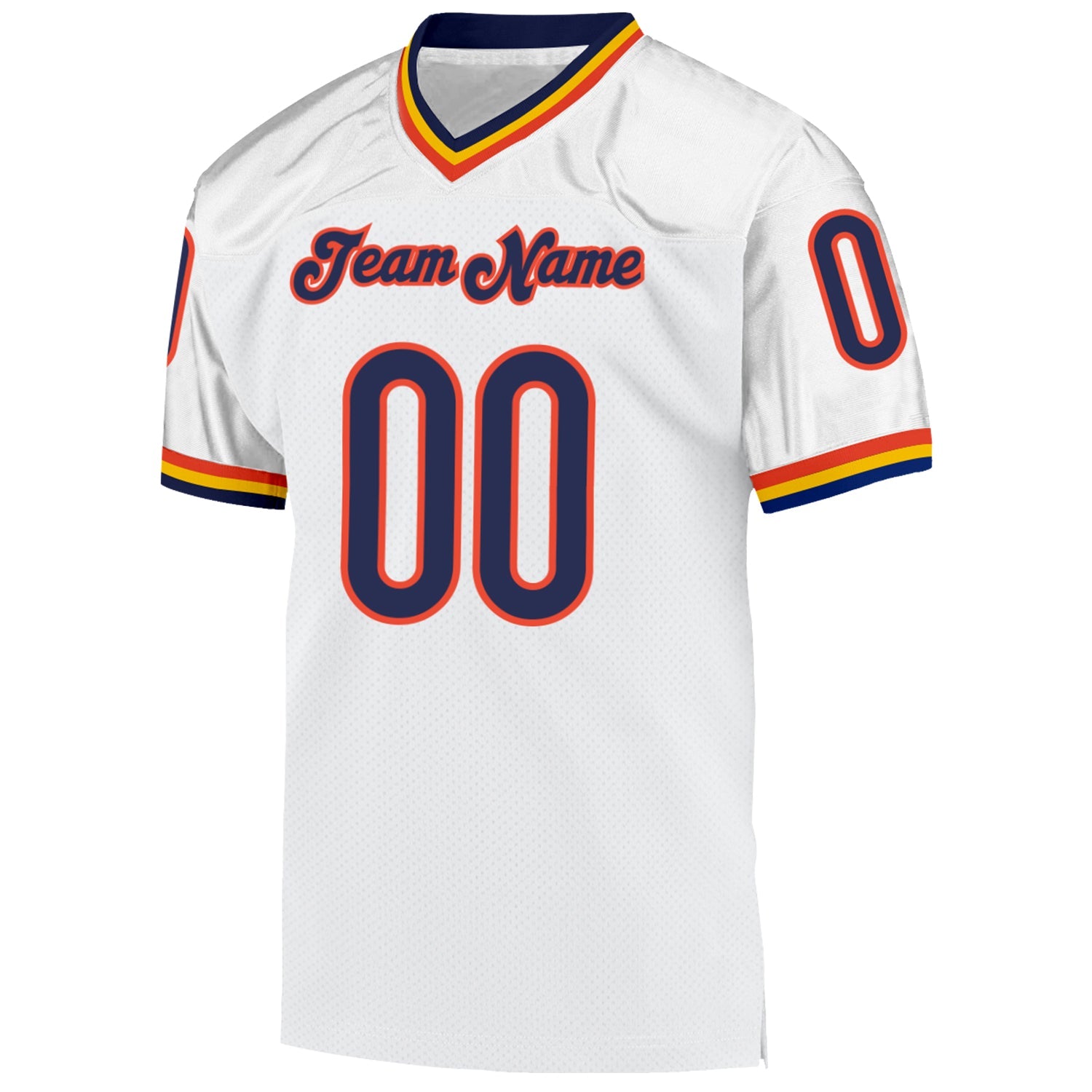 Custom White Navy-Orange Mesh Authentic Throwback Football Jersey view 2