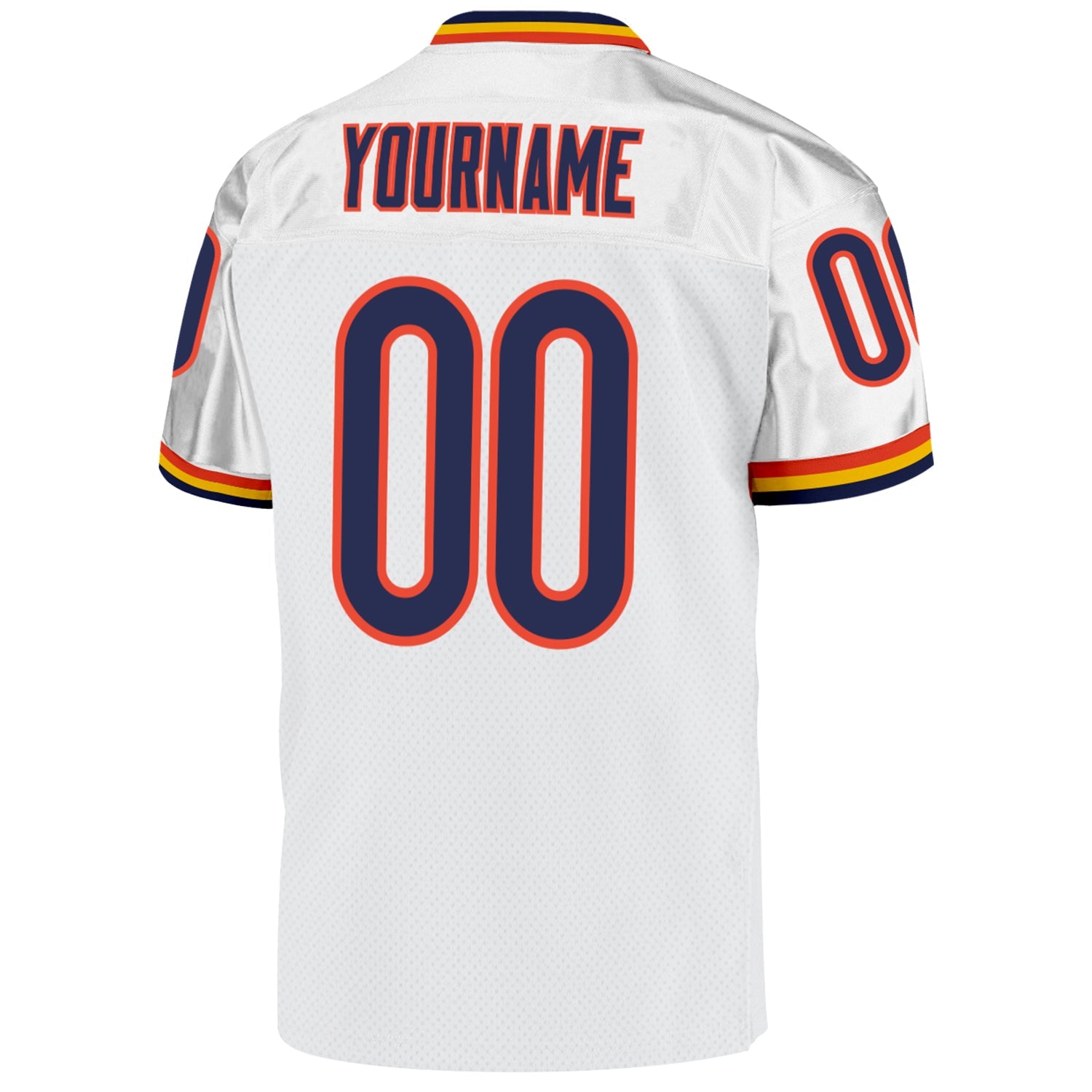 Custom White Navy-Orange Mesh Authentic Throwback Football Jersey view 3