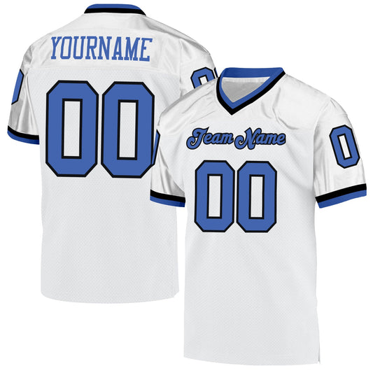 Custom White Blue-Black Mesh Authentic Throwback Football Jersey - Main View