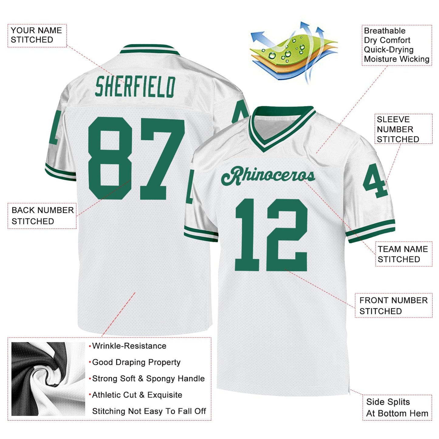 Custom White Kelly Green Mesh Authentic Throwback Football Jersey view 4