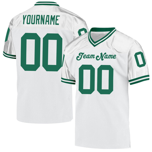 Custom White Kelly Green Mesh Authentic Throwback Football Jersey - Main View