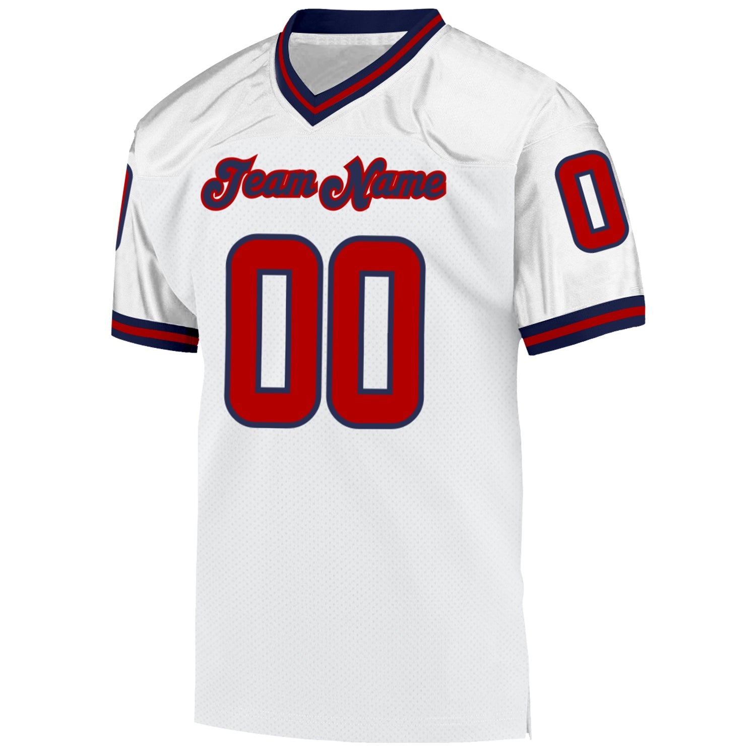Custom White Red-Navy Mesh Authentic Throwback Football Jersey view 2