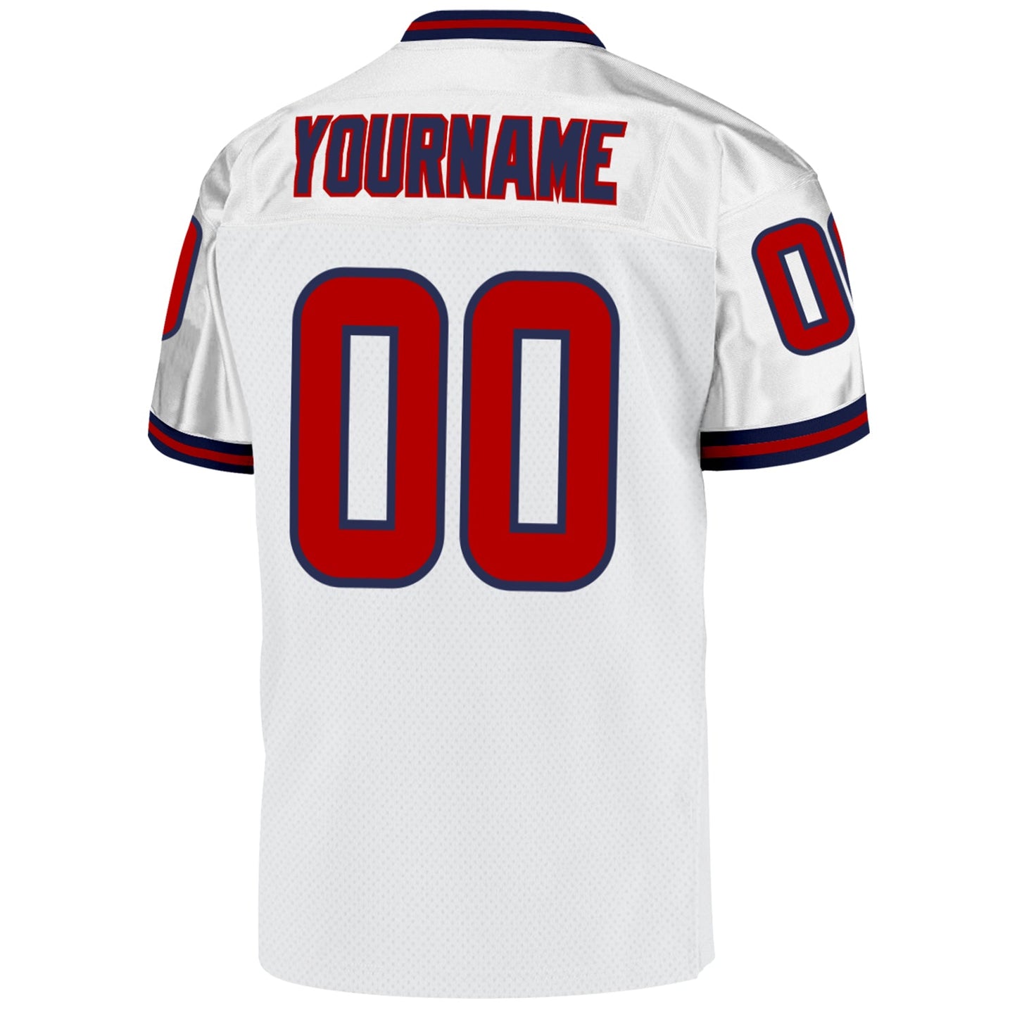 Custom White Red-Navy Mesh Authentic Throwback Football Jersey view 3