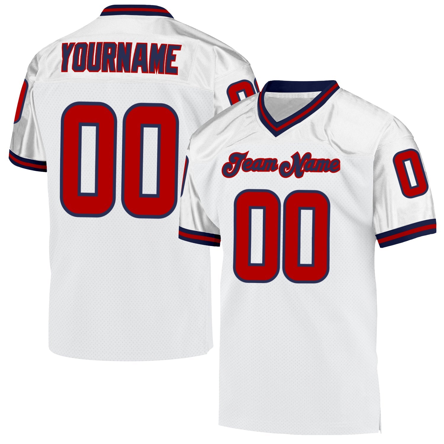 Custom White Red-Navy Mesh Authentic Throwback Football Jersey - Main View