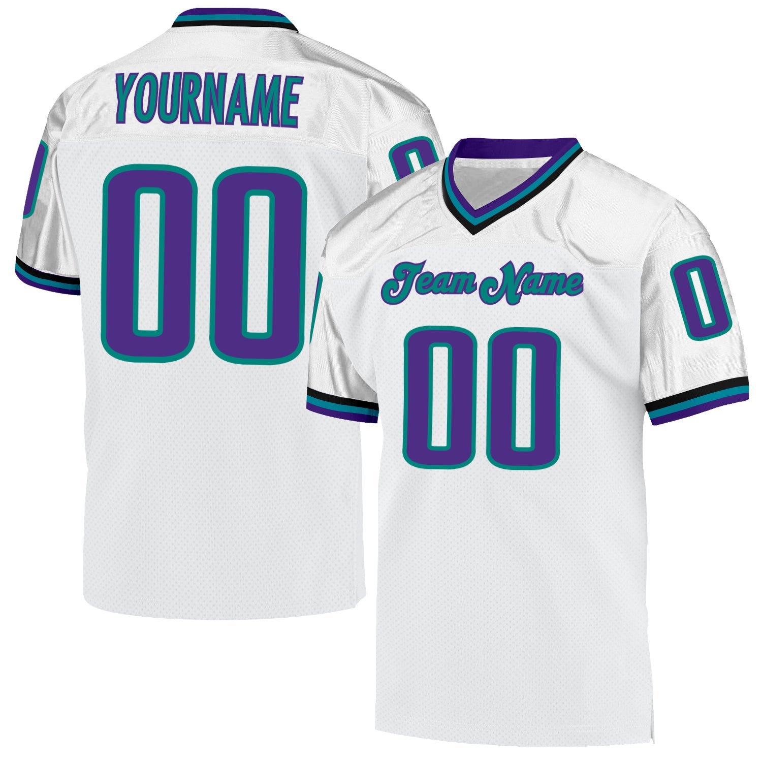 Custom White Purple-Aqua Mesh Authentic Throwback Football Jersey - Main View