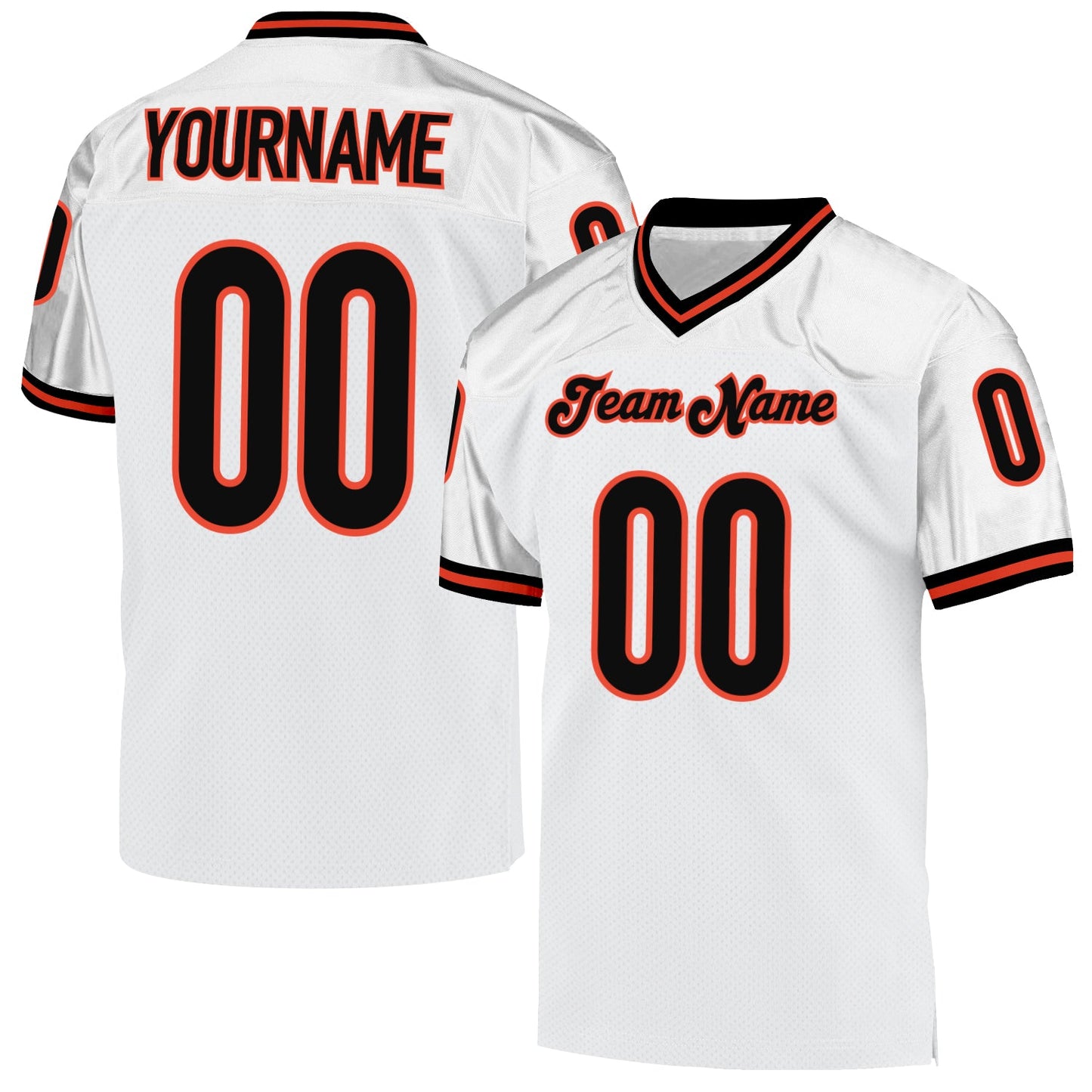Custom White Black-Orange Mesh Authentic Throwback Football Jersey - Main View