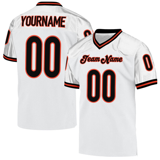 Custom White Black-Orange Mesh Authentic Throwback Football Jersey - Main View