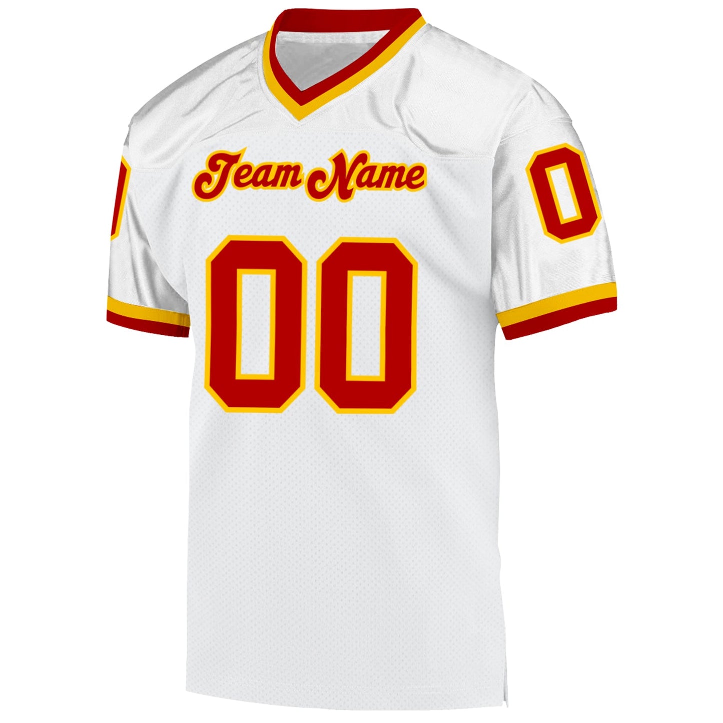 Custom White Red-Gold Mesh Authentic Throwback Football Jersey view 2