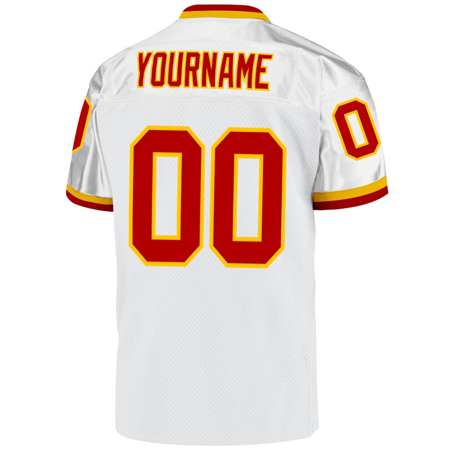 Custom White Red-Gold Mesh Authentic Throwback Football Jersey view 3