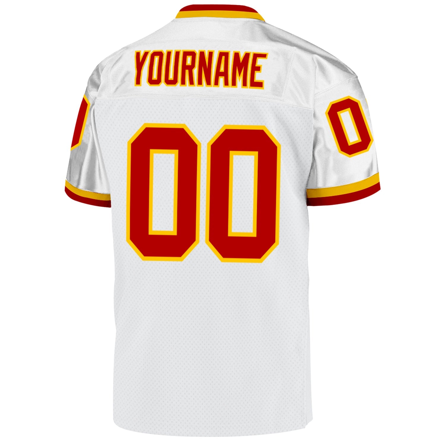 Custom White Red-Gold Mesh Authentic Throwback Football Jersey view 3