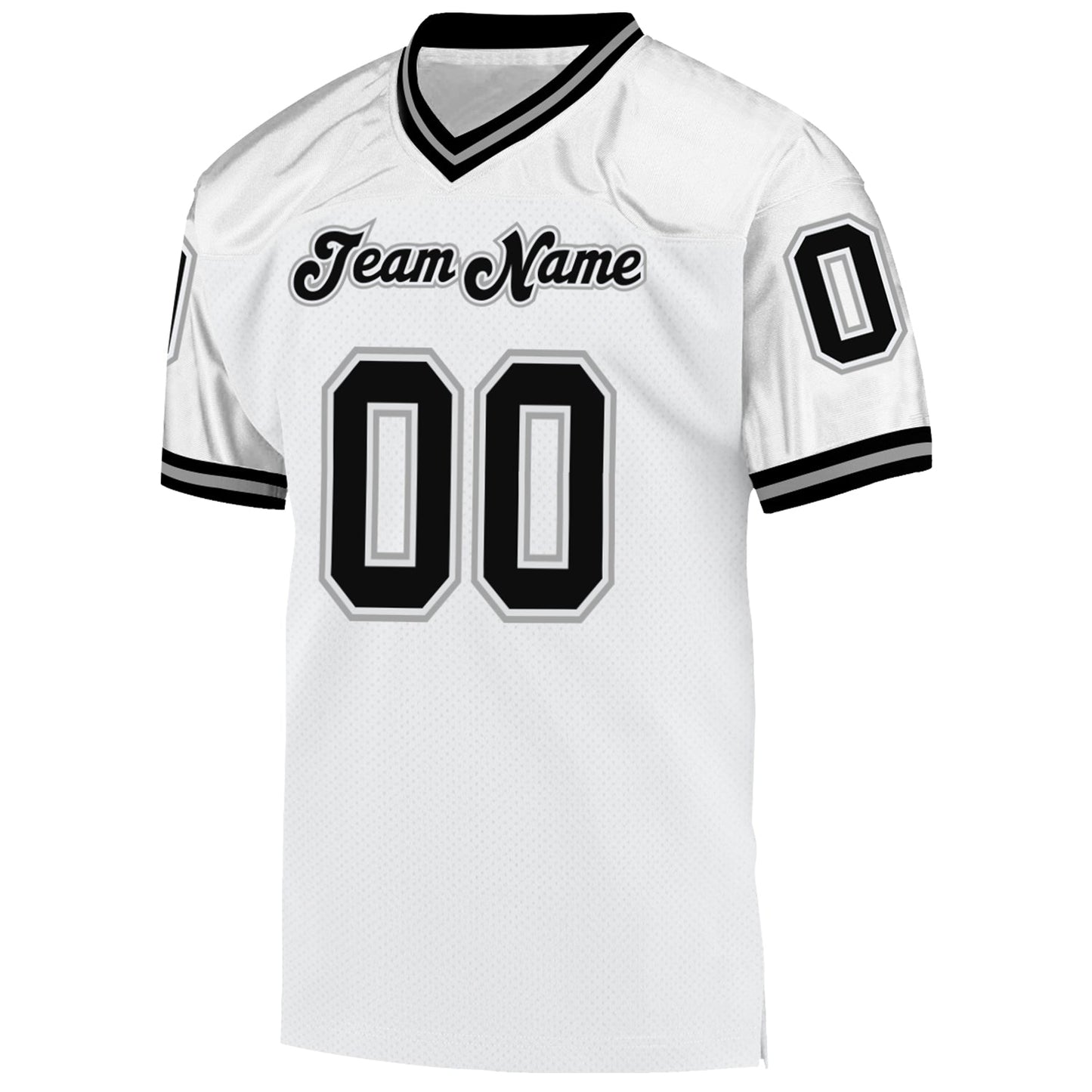 Custom White Black-Gray Mesh Authentic Throwback Football Jersey view 2